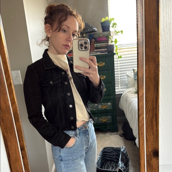 Embroidered Black Jean Jacket size XS - Picture 3 of 10